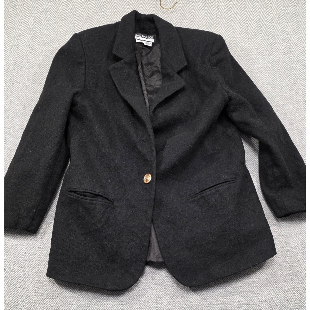 Sag Harbor Petite Black 100% Wool Single Button Blazer Jacket Size 14 7150MX‎